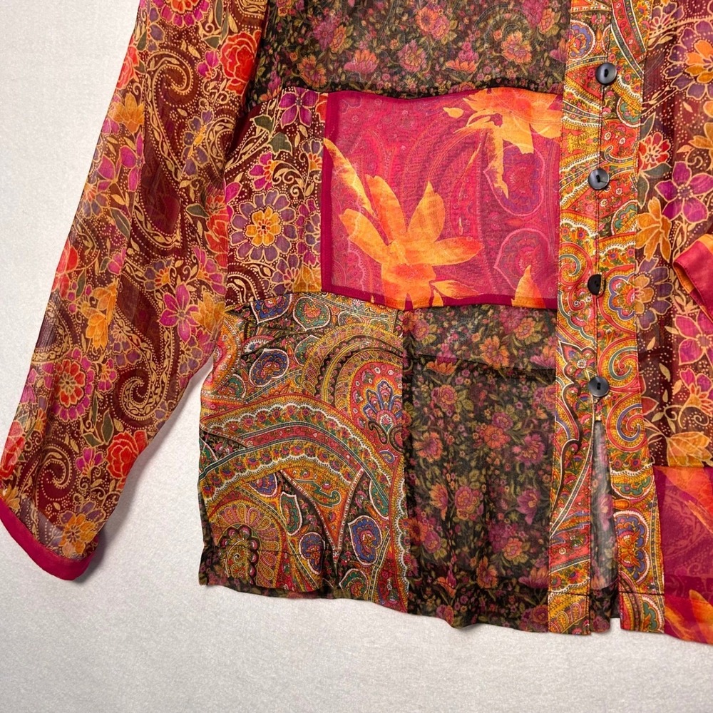 Coldwater Creek Silk Patchwork Floral Paisley Long Sleeve Sheer Blouse Women XL - Picture 10 of 13